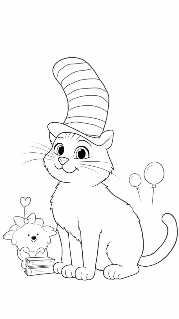 chat dans le chapeau coloriage imprimable